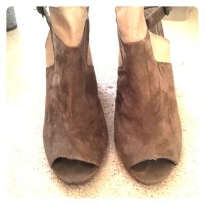 Olive/taupe open toe open back sandals